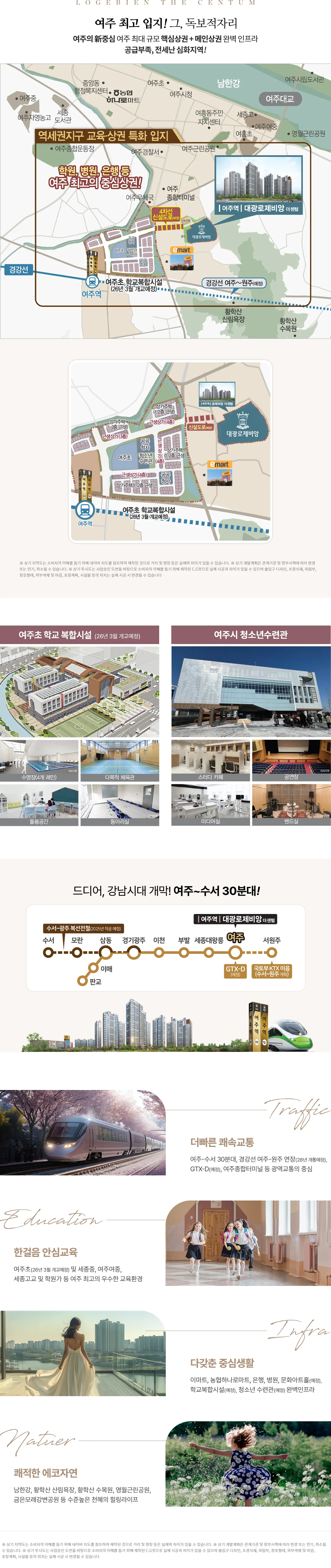 여주역 대광로제비앙 더센텀 입지 안내도 — 경강선 여주역 역세권과 주변 상권·교통·교육·자연환경